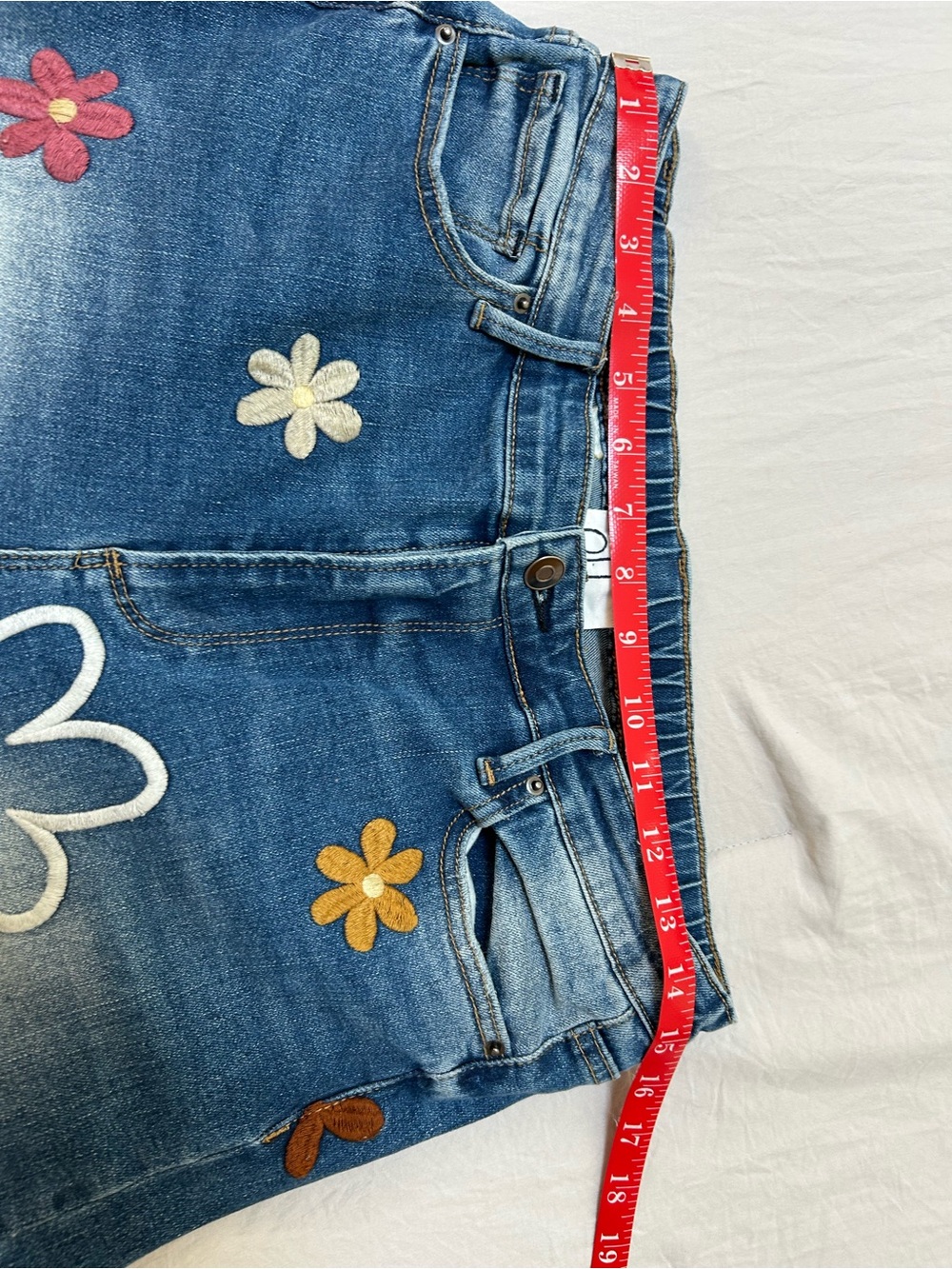 Blue Floral Embroidered Flare Jeans - Women's Wide Leg - Picture 8 of 8